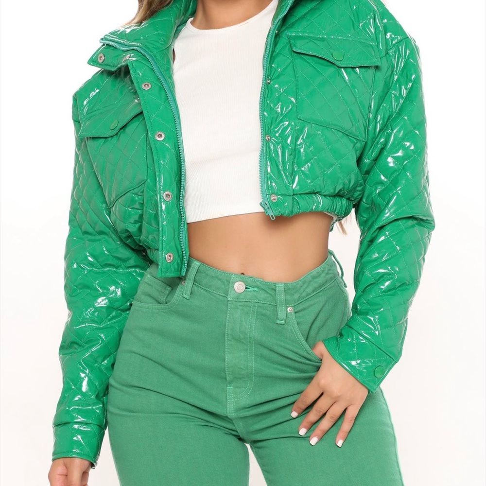 Fashion Nova Emerald Green Quilted Puffer Jacket
